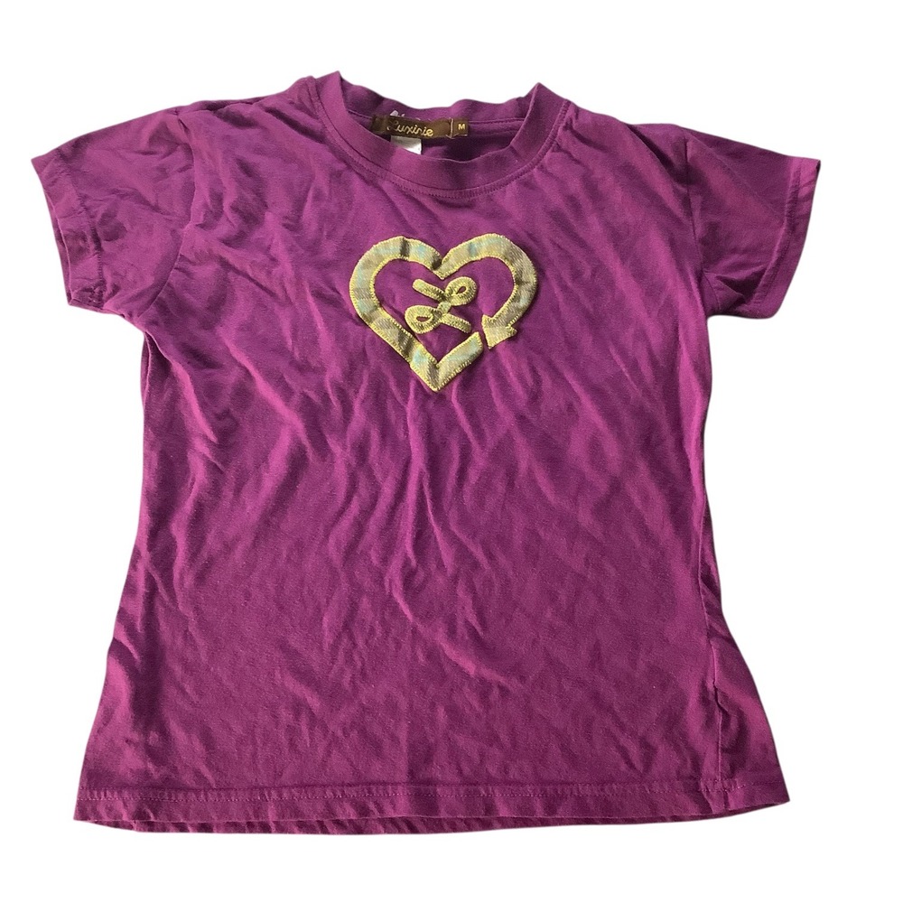 Luxirie Girls Purple Heart Embroidered T-shirt Cotton Crew Neck‎ Size M Tee